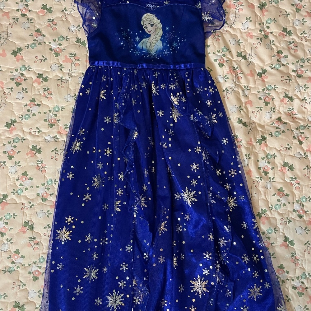 Blue Elsa Dress with Snowflake Design